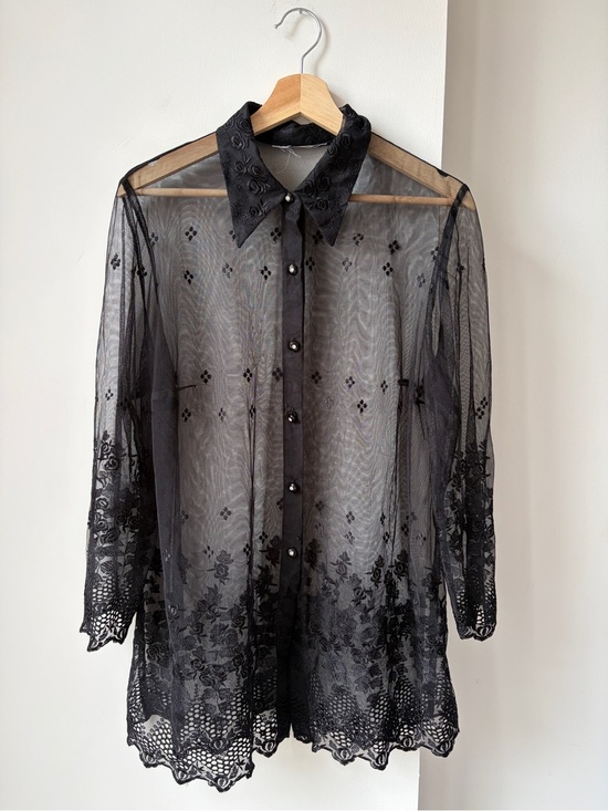 Tops - Vintage Sheer Black Button Down Top